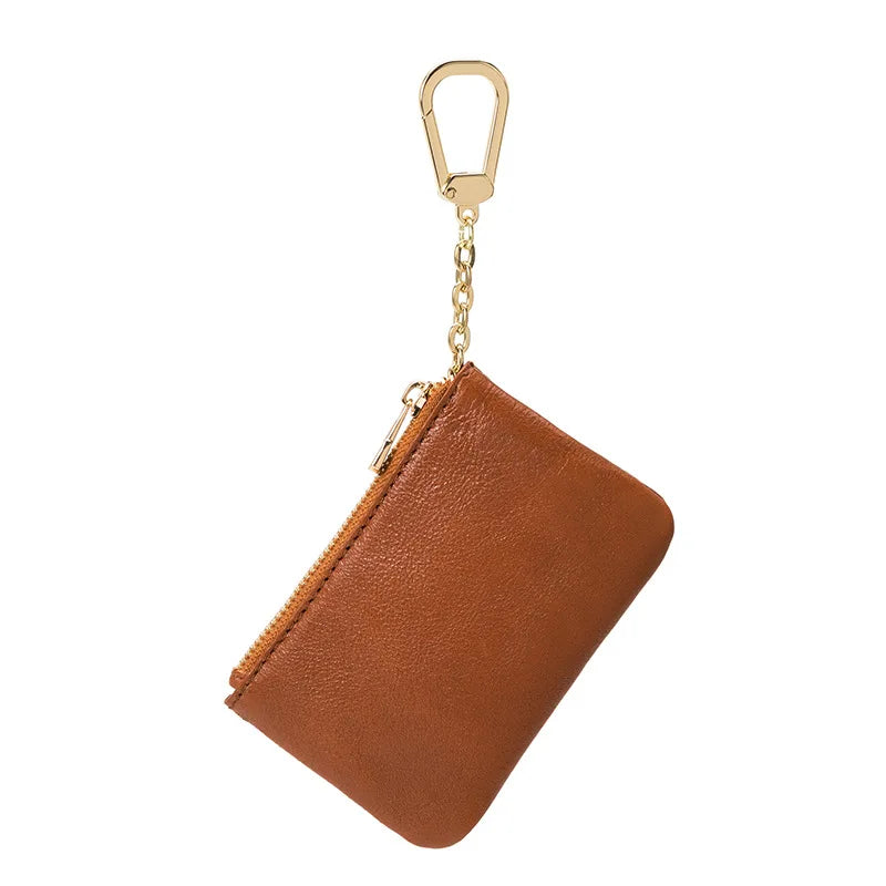 Custom Letters Vintage Women Genuine Leather Mini Wallet Coin Purse Ultra-thin Zipper Short Change Bag Small Organizer Bag